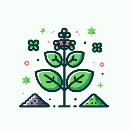 Flower icon. Vector illustration of a plant with leaves and seeds.のイラスト素材