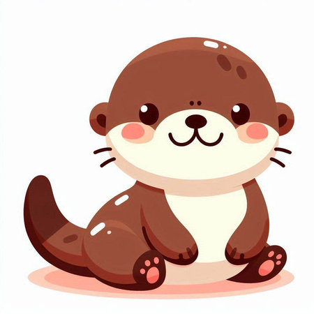 Cute otter sitting on a white background. Vector illustration.のイラスト素材