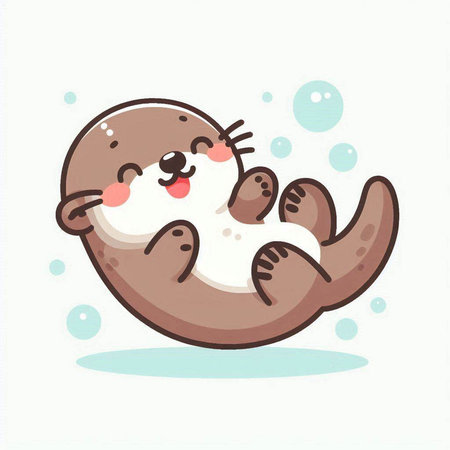 Cute cartoon otter on white background. Cute animal. Vector illustration.のイラスト素材