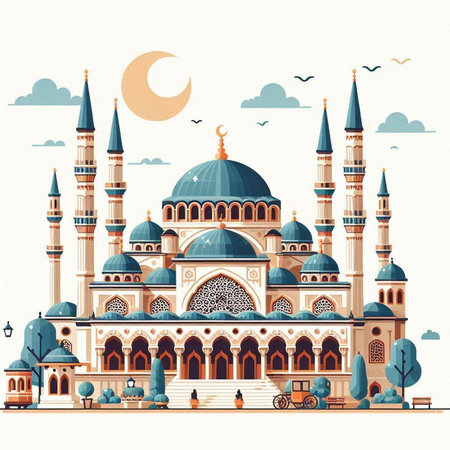 Mosque in the city of Istanbul, Turkey. Vector illustration.のイラスト素材