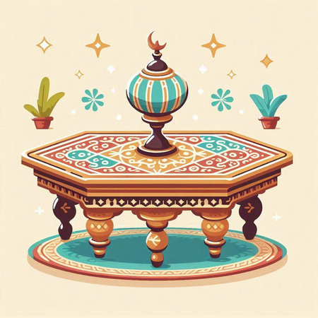Arabic table with arabic pattern. Vector illustration in retro styleのイラスト素材