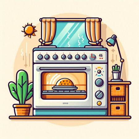 Vector illustration of a retro oven in flat style. Kitchen appliance.のイラスト素材
