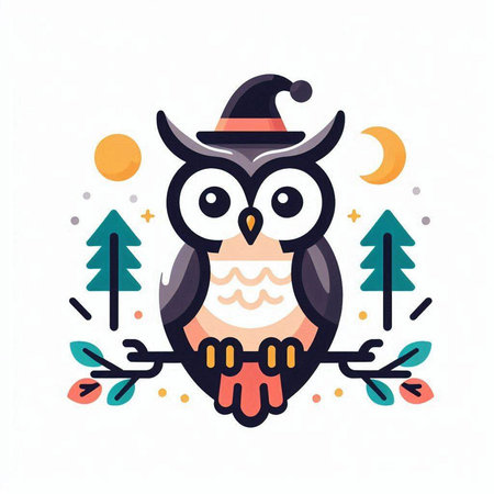 Cute owl in a hat. Vector illustration in a flat style.のイラスト素材