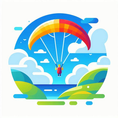 Parachutist in the sky with clouds. Vector illustration.のイラスト素材