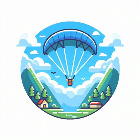 Paraglider flying in the sky. Flat style vector illustration.のイラスト素材