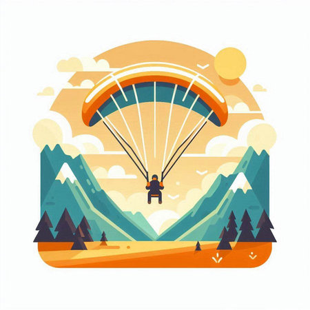 Paraglider in the mountains. Paraglider in the mountains. Flat vector illustration.のイラスト素材