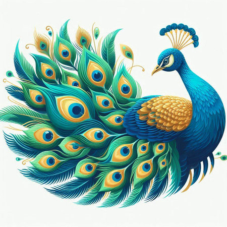 Peacock with colorful feathers on white background. Vector illustration.のイラスト素材