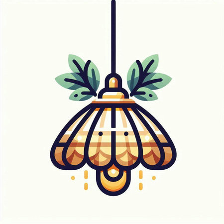 Hanging lamp with leaves. Vector illustration in flat linear style.のイラスト素材