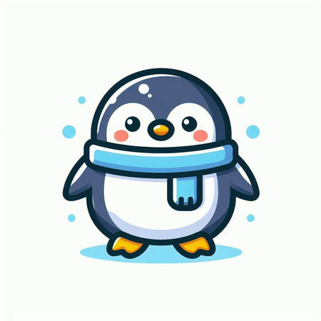 Cute penguin with a scarf on his head. Vector illustration.のイラスト素材