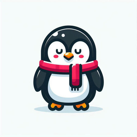 Cute penguin in scarf and mittens. Vector illustration.のイラスト素材