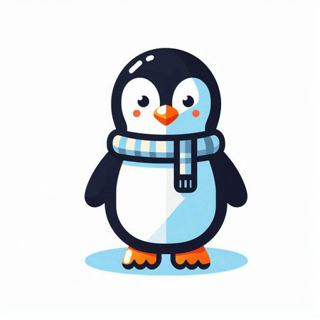 Cute penguin with scarf isolated on white background. Vector illustration.のイラスト素材