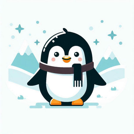 Cute cartoon penguin character with snowflakes. Vector illustration.のイラスト素材