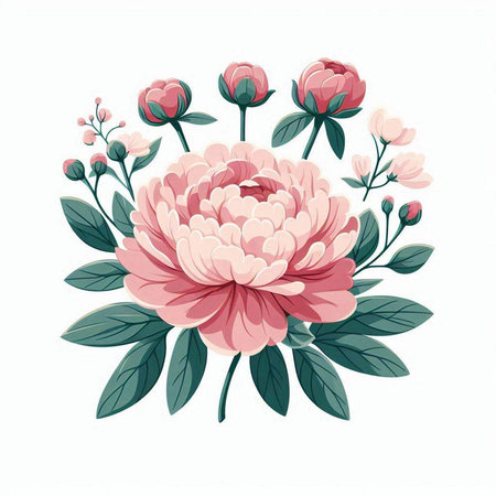 Beautiful bouquet of peony flowers. Vector illustration. Isolated on white background.のイラスト素材