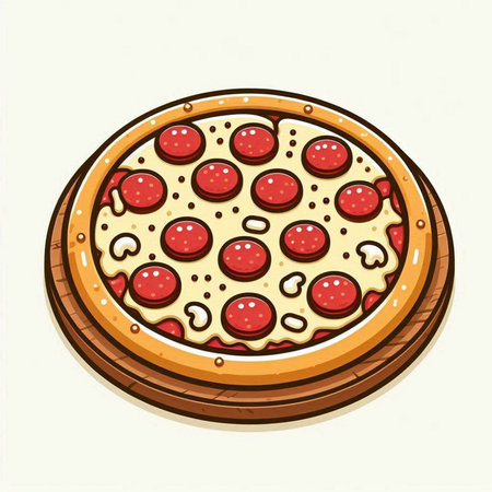 Pizza with pepperoni and mozzarella on a white backgroundのイラスト素材
