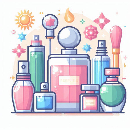 Perfume bottles. Vector illustration in a flat style on a white background.のイラスト素材