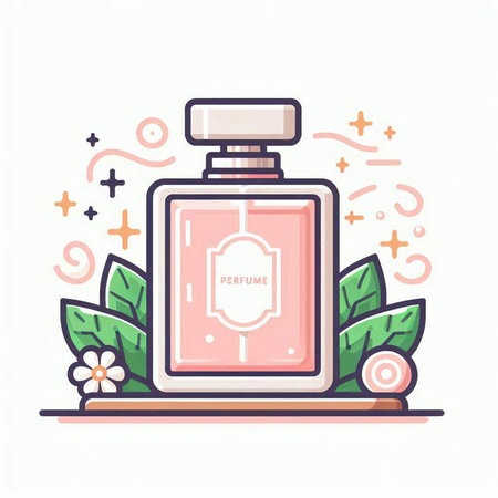 Perfume bottle with label. Vector illustration in flat style.のイラスト素材