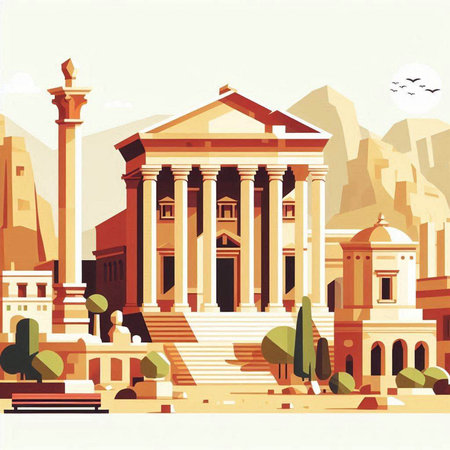 The ancient city of Athens, Greece. Vector illustration in retro style.のイラスト素材