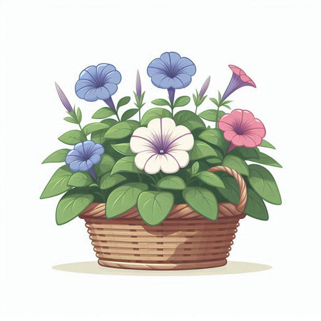 Flowers in a basket on a white background. Vector illustration.のイラスト素材