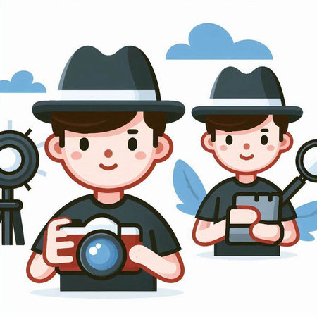 Photographer and cameraman with camera. Vector illustration in cartoon styleのイラスト素材