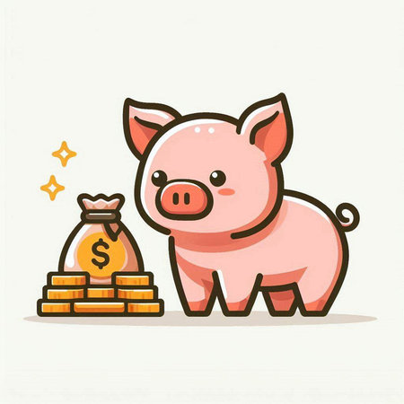 Cute piggy bank with money and star. Vector illustration.のイラスト素材