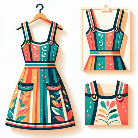 Set of colorful summer dresses on a hanger. Vector illustration.のイラスト素材