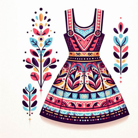 Beautiful dress with tribal pattern on white background. Vector illustration.のイラスト素材