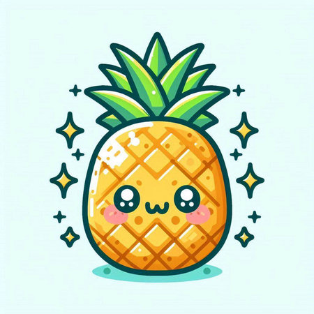 Cute pineapple character. Vector flat cartoon illustration. Isolated on white background.のイラスト素材