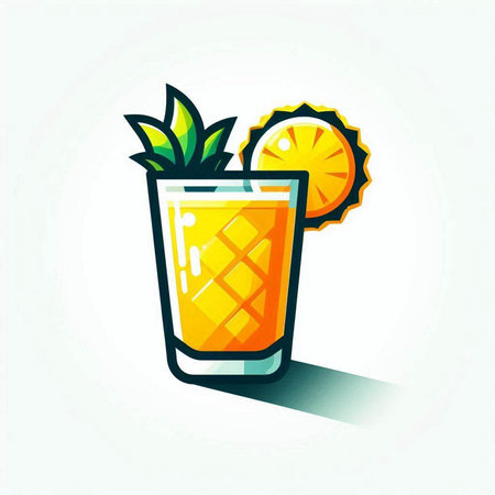 Cocktail with pineapple and lemon. Vector illustration in flat styleのイラスト素材