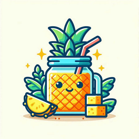 Pineapple smoothie in a jar with a straw. Vector illustration.のイラスト素材