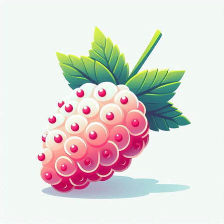 Raspberry fruit with leaves on a white background. Vector illustration.のイラスト素材