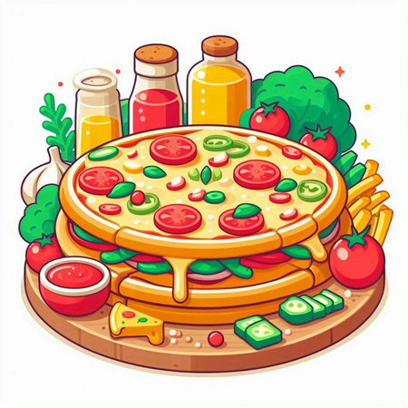 Illustration of pizza with ingredients on a white background. Vector illustrationのイラスト素材