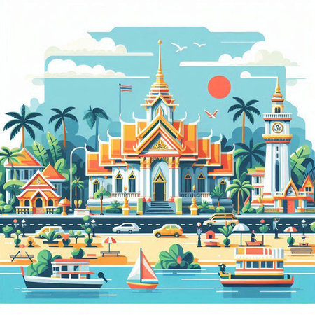 Thailand travel concept. Landmarks of Thailand. Vector illustration.のイラスト素材