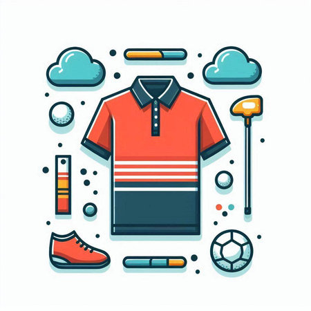 T-shirt and sport equipment in line style. Vector illustration.のイラスト素材
