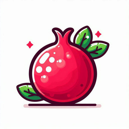 Pomegranate fruit with green leaves on white background. Vector illustration.のイラスト素材