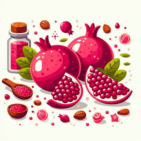 Pomegranate vector illustration. Pomegranate fruit and spices.のイラスト素材