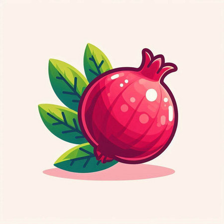 Pomegranate fruit with leaves. Vector illustration in cartoon style.のイラスト素材