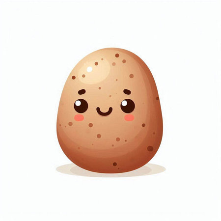 Cute cartoon smiling brown egg isolated on white background. Vector illustration.のイラスト素材