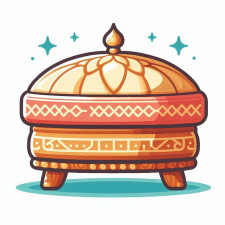 Illustration of a Basket with Indian ornament. Vector illustration.のイラスト素材