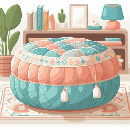 Illustration of a Cushion with cushions in the living roomのイラスト素材