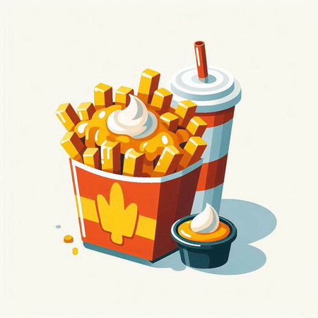 Fast food illustration of french fries and cola. Vector illustration.のイラスト素材