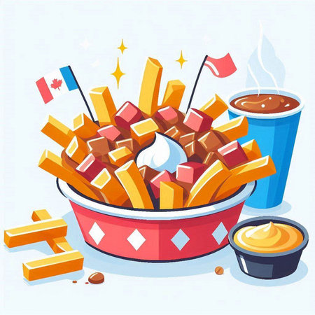 French fries in a bowl. Fast food. Vector illustration in cartoon style.のイラスト素材