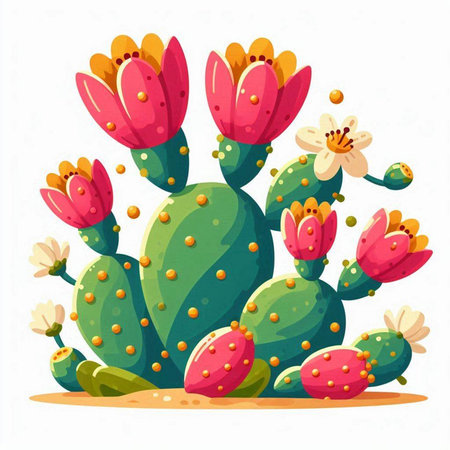 Cactus with pink flowers. Vector illustration in flat cartoon style.のイラスト素材