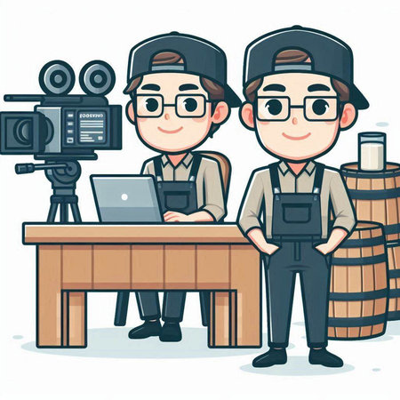 Cameraman and photographer with camera and laptop. Vector illustration.のイラスト素材