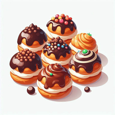 Illustration of a group of donuts with chocolate and sprinklesのイラスト素材