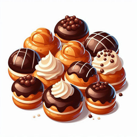 Illustration of a set of sweet pastries on a white backgroundのイラスト素材