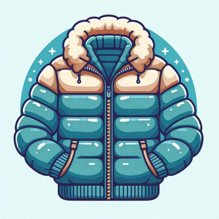 Winter jacket with fur and hood. Vector illustration in retro style.のイラスト素材