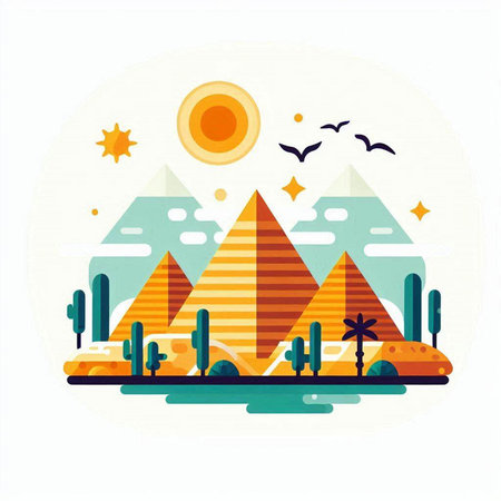 Egypt pyramids and cacti. Vector illustration in flat styleのイラスト素材