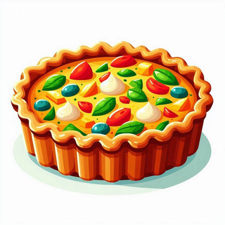 Illustration of a pie with different fillings on a white backgroundのイラスト素材