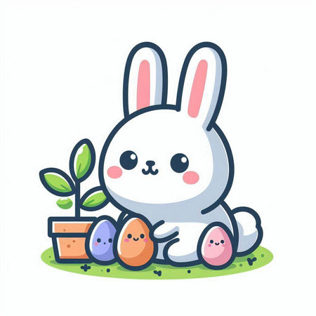 Cute rabbit with easter eggs. Vector cartoon character illustration.のイラスト素材