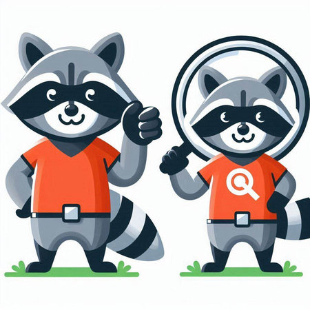 Raccoon and magnifying glass. Vector illustration in cartoon styleのイラスト素材